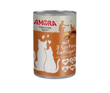 AMORA Cat Fleisch Pur 3 Sorten Geflügel 6 x 400g